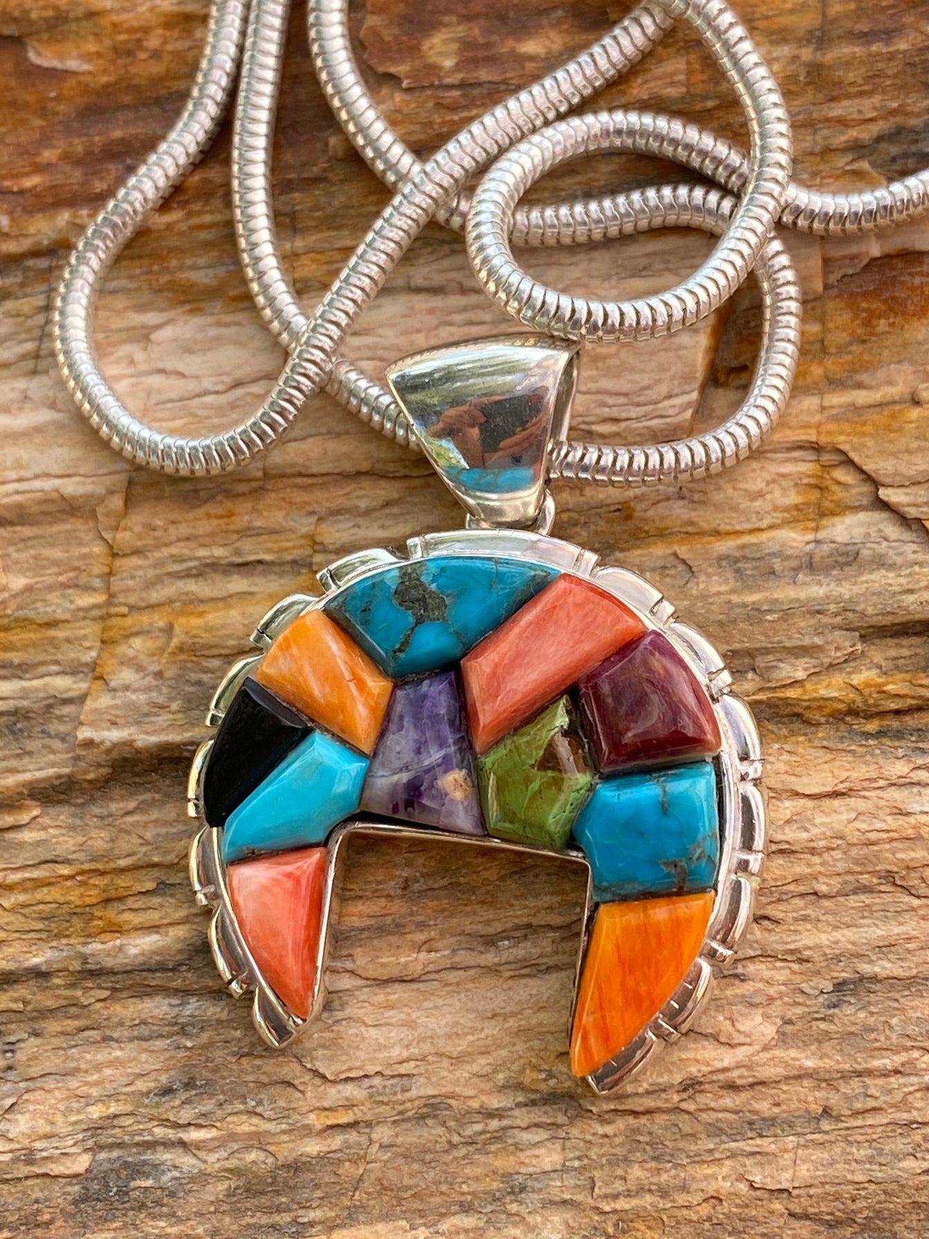 Rainbow Rolled Inlay Pendant & Sterling Silver Chain