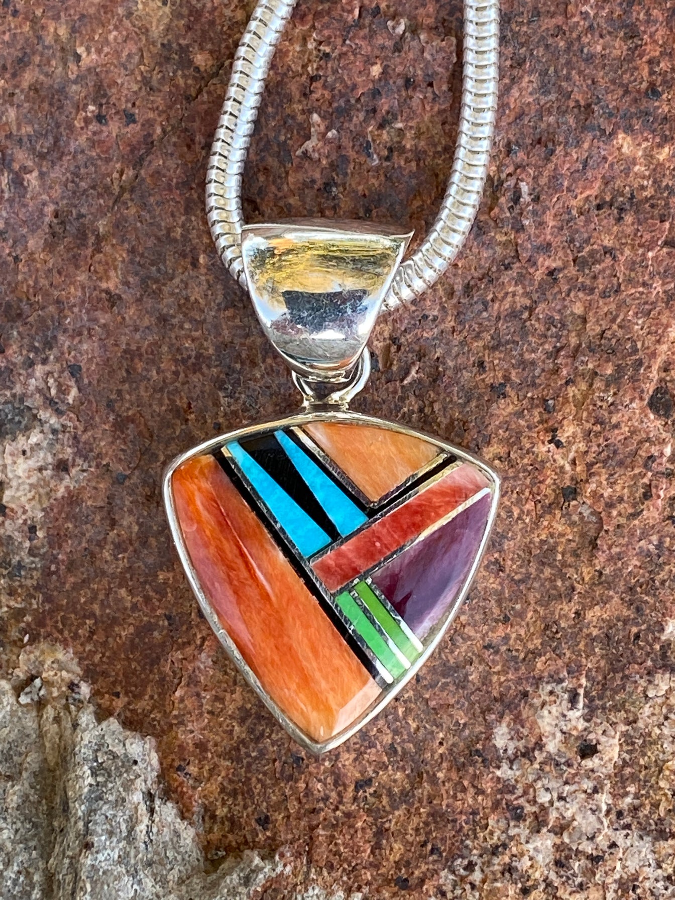 Rainbow Triangle Pendant & Sterling Silver Chain