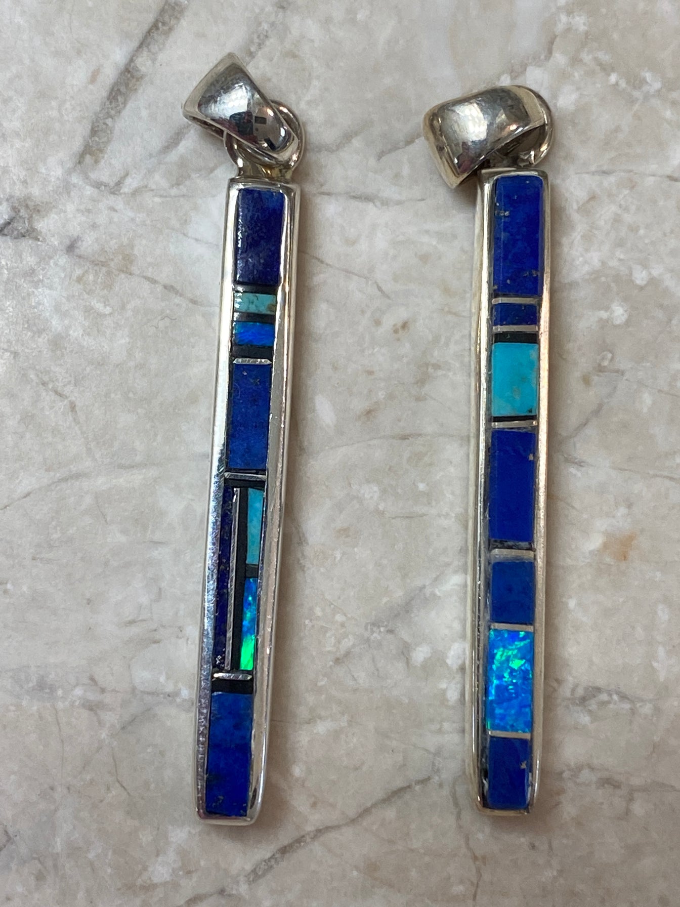 Navajo Lapis, Turquoise, Blue Opal Pendant with Sterling silver Chain