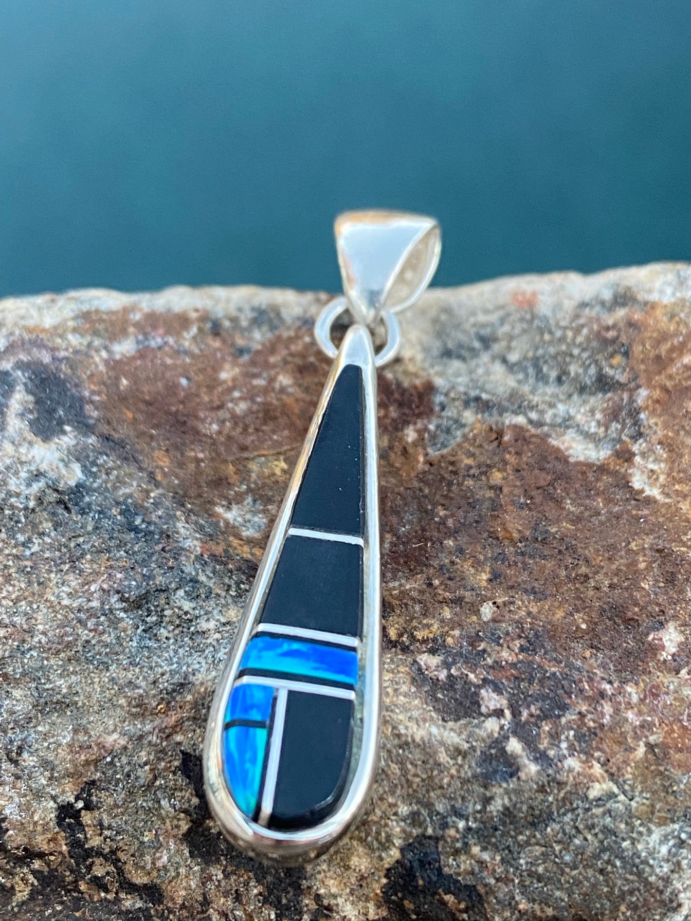 Navajo Onyx, Blue Opal Sterling Silver Pendant & Sterling silver Chain 