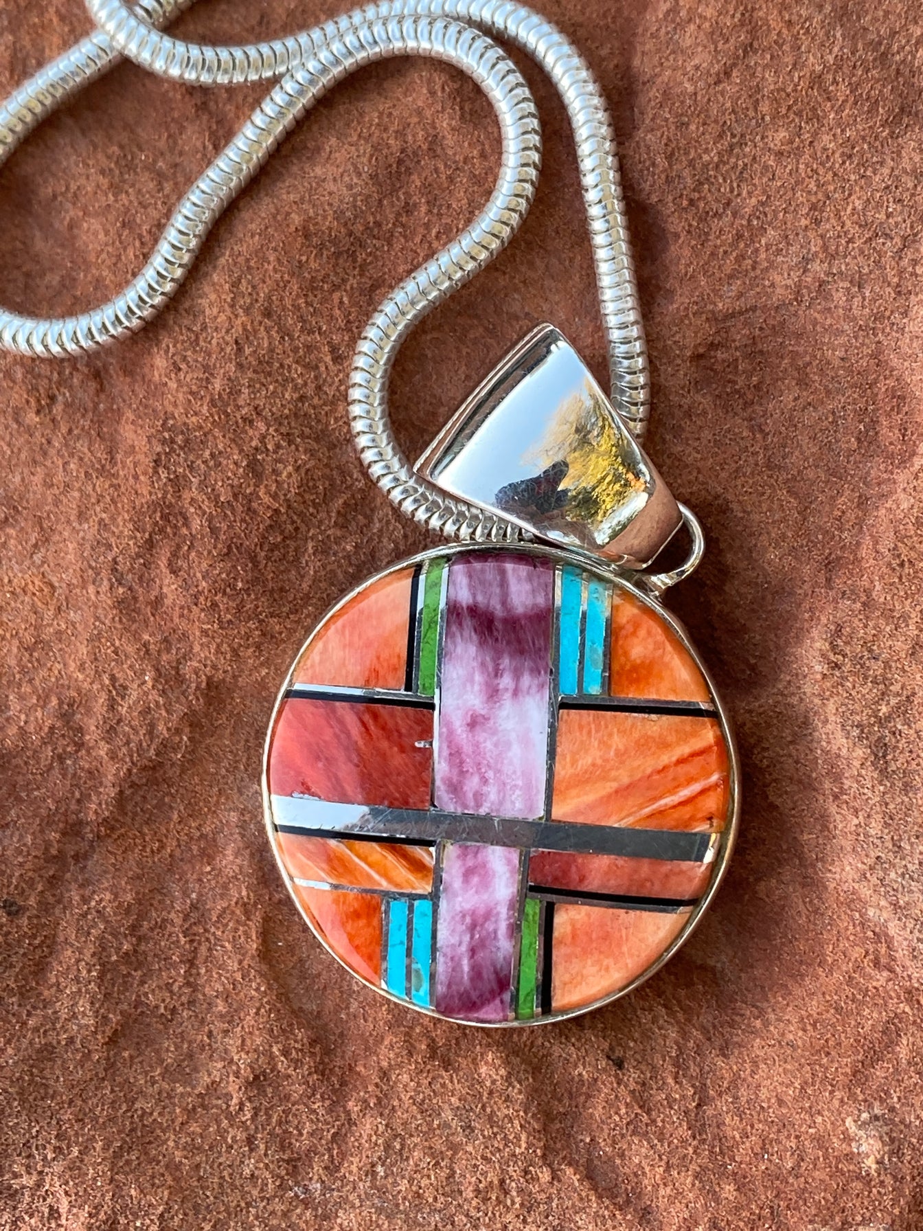 Rainbow Circle Pendant & Sterling Silver Chain