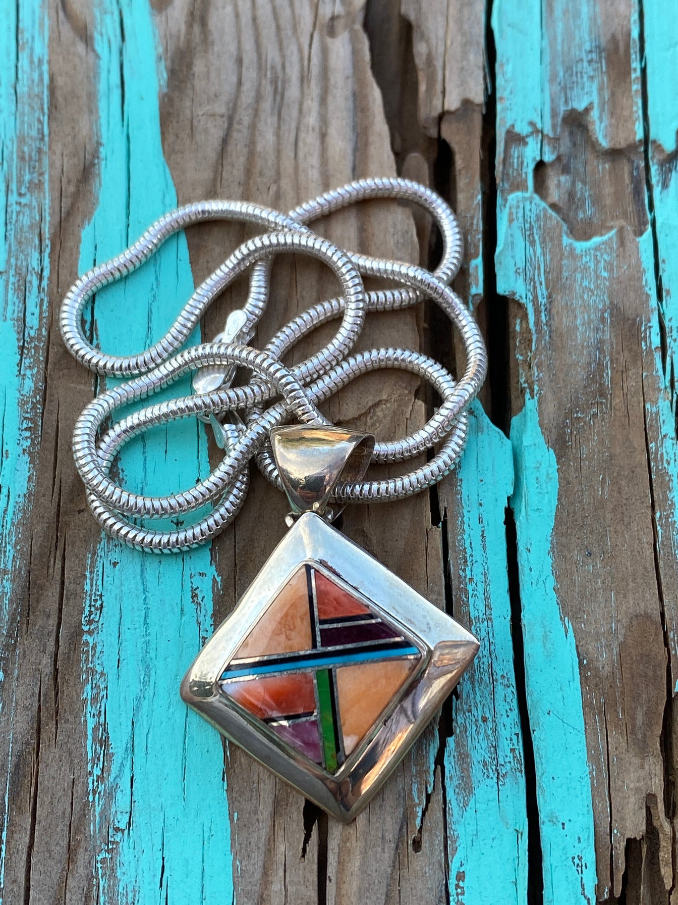 Rainbow Square Pendant & Sterling Silver Chain