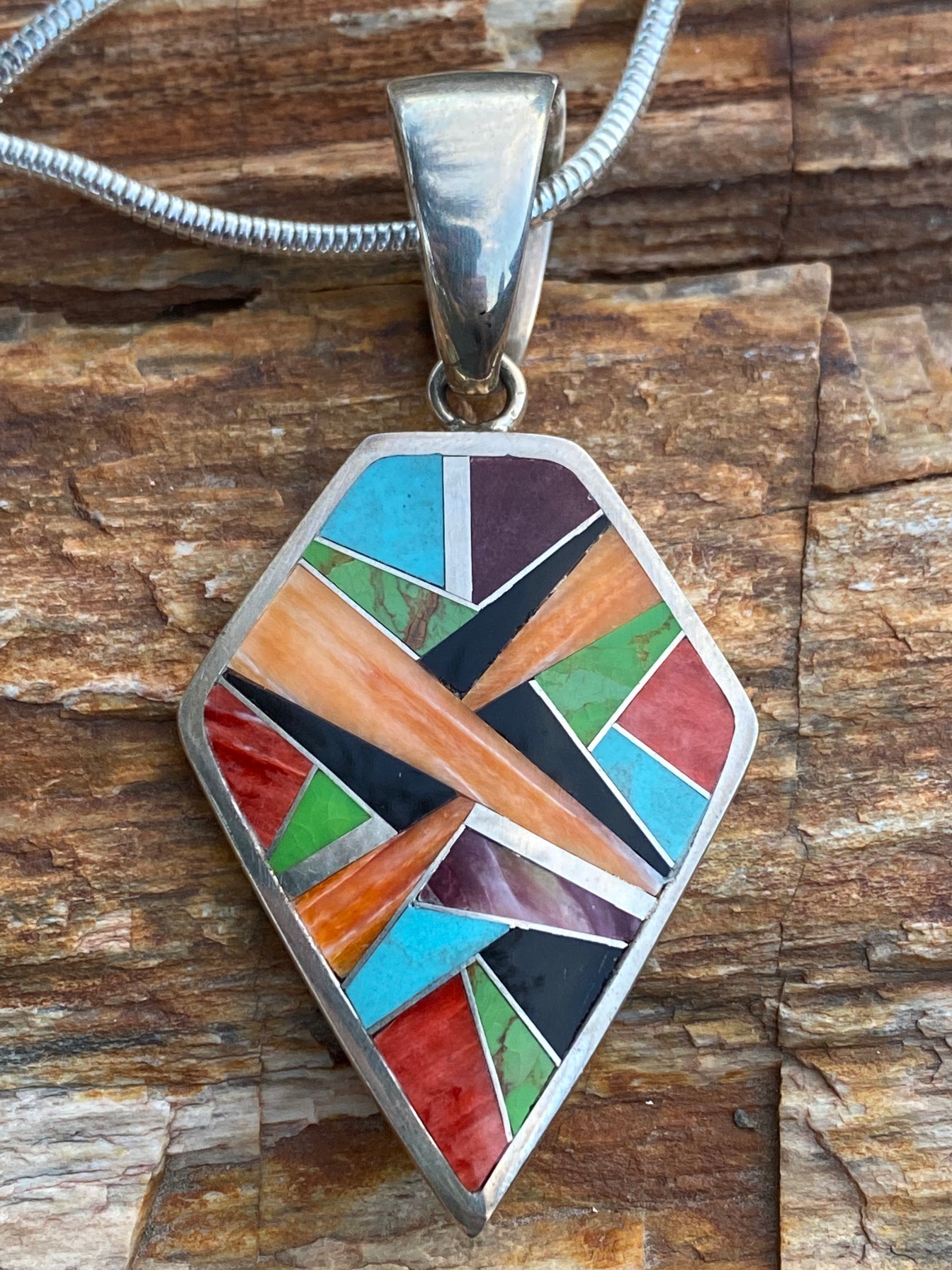 Rainbow Yei Shield Pendant & Sterling Silver Chain Necklace