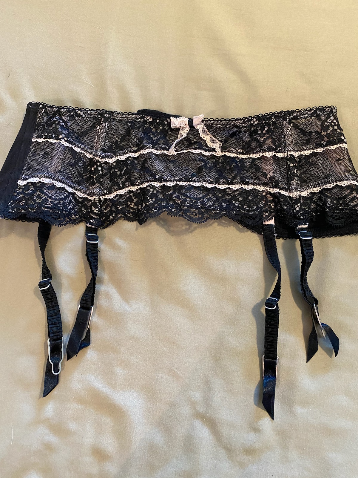 Black 3 panel lace with pink accent Garter Belt (19)