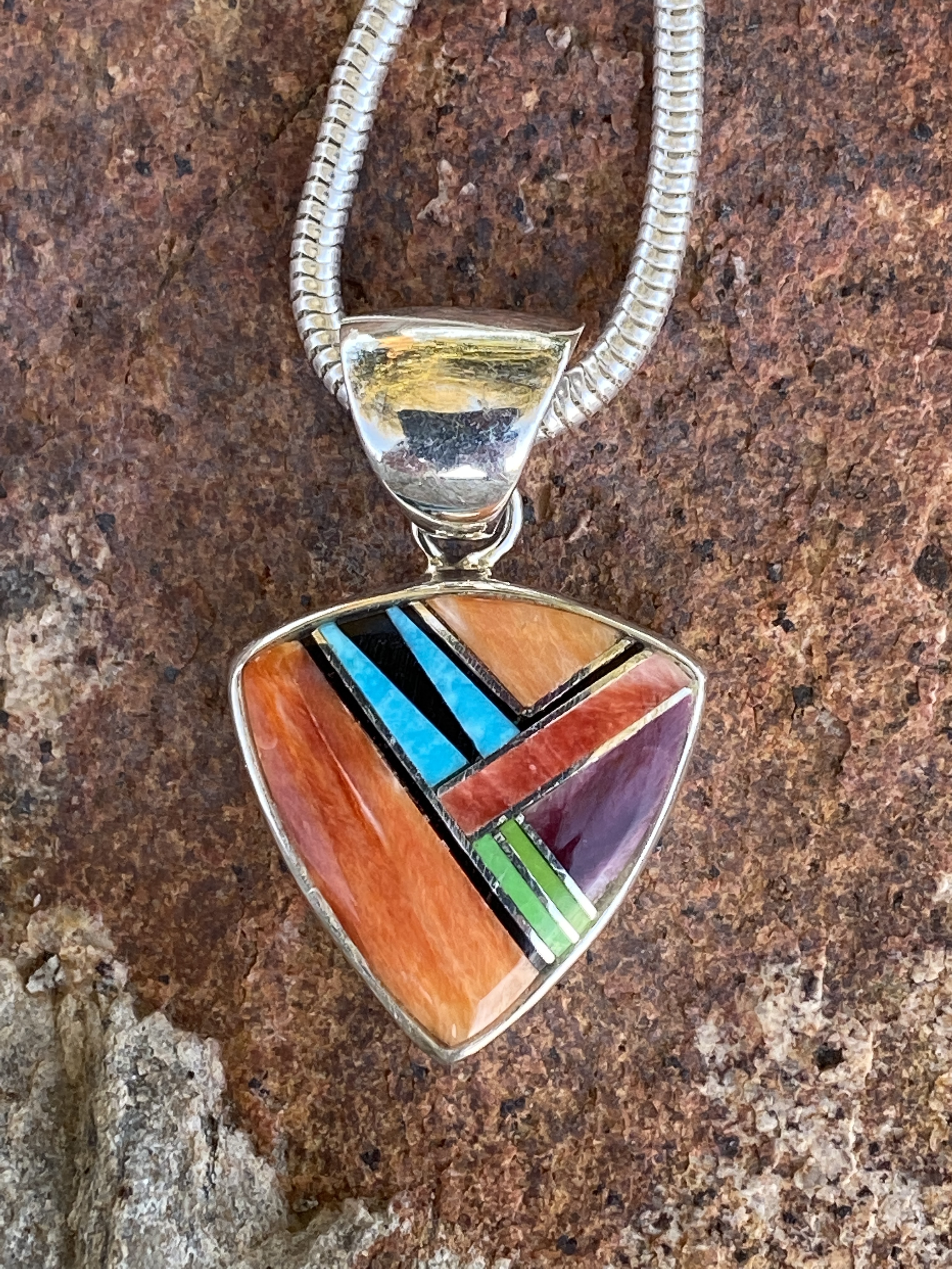 Rainbow Yei Triangle Pendant & Sterling Silver Chain