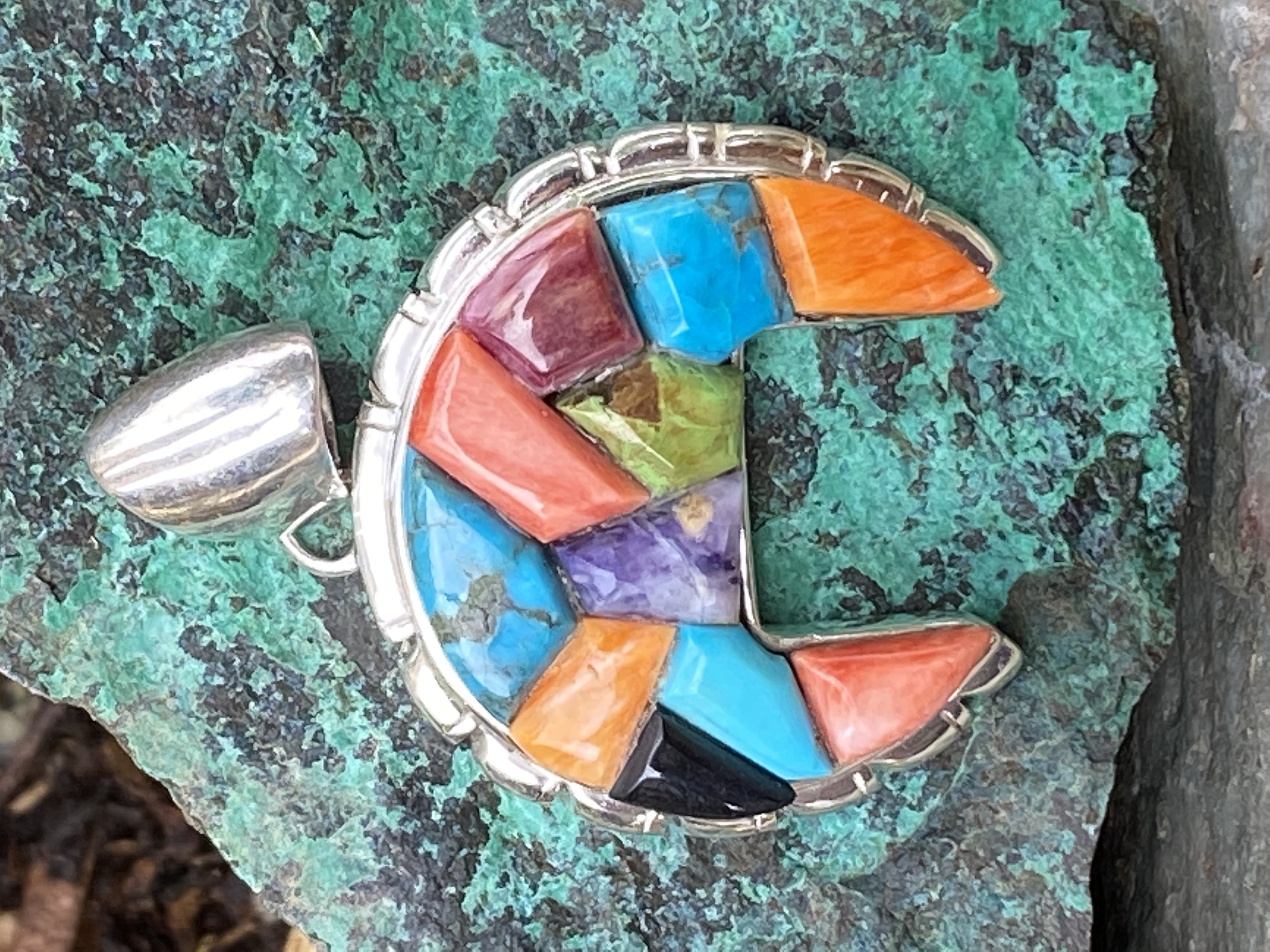 Rainbow Yei Rolled Inlay Pendant & Sterling Silver Chain